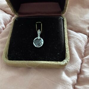 Solid 14k white gold & diamond bale crystal faceted quartz crystal stunning